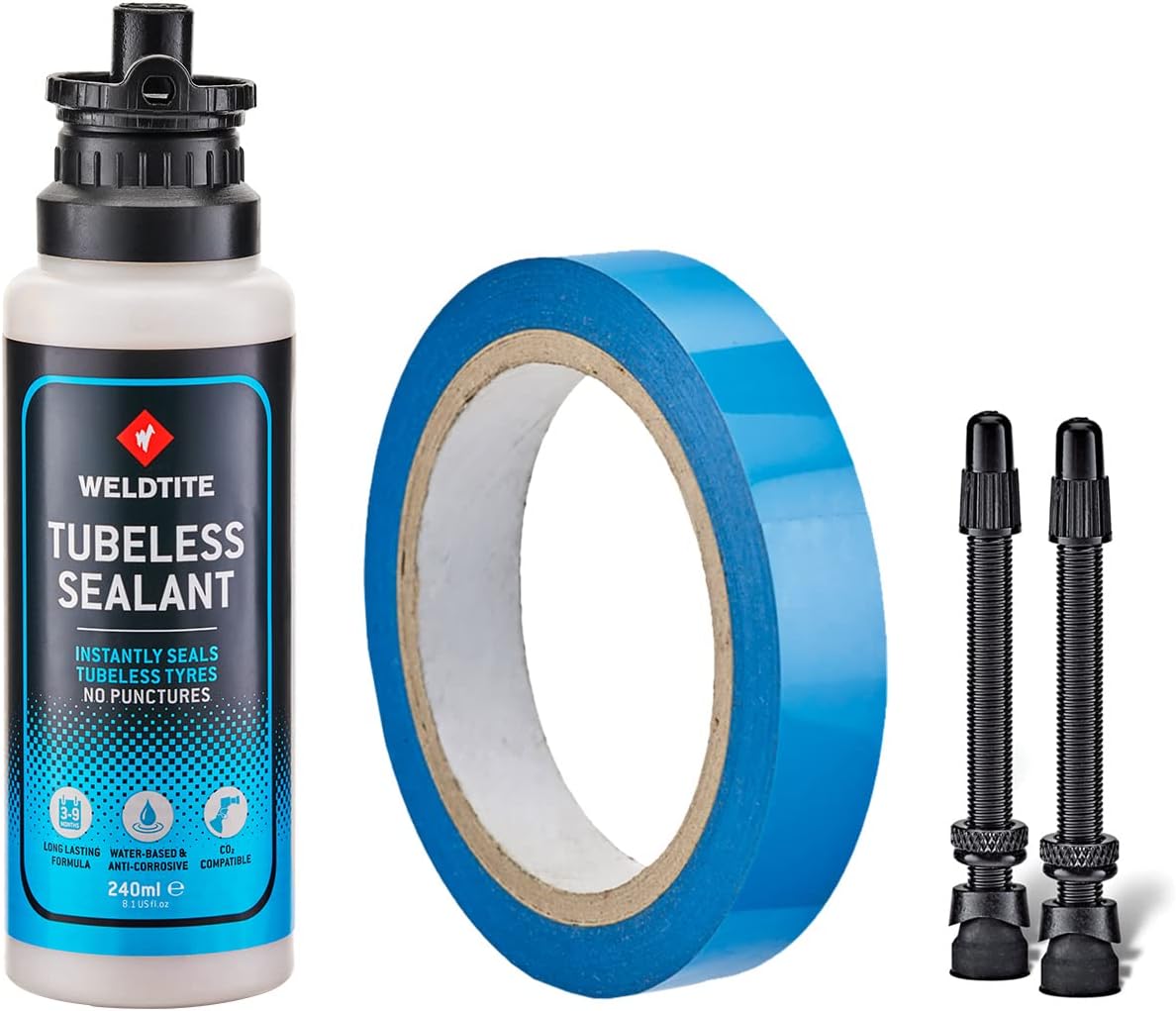 Discount Weldtite Essential Tubeless Tyre Conversion System Kit With 24mm Rim Tapes, Tyre seal and 2 x 55mm Presta Valves - Mountain Bikes