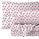 BCBG Flocking Flamingos Sheet Set Silky Soft Luxury Pink Flamingos Print Bedding, Easy Fit...