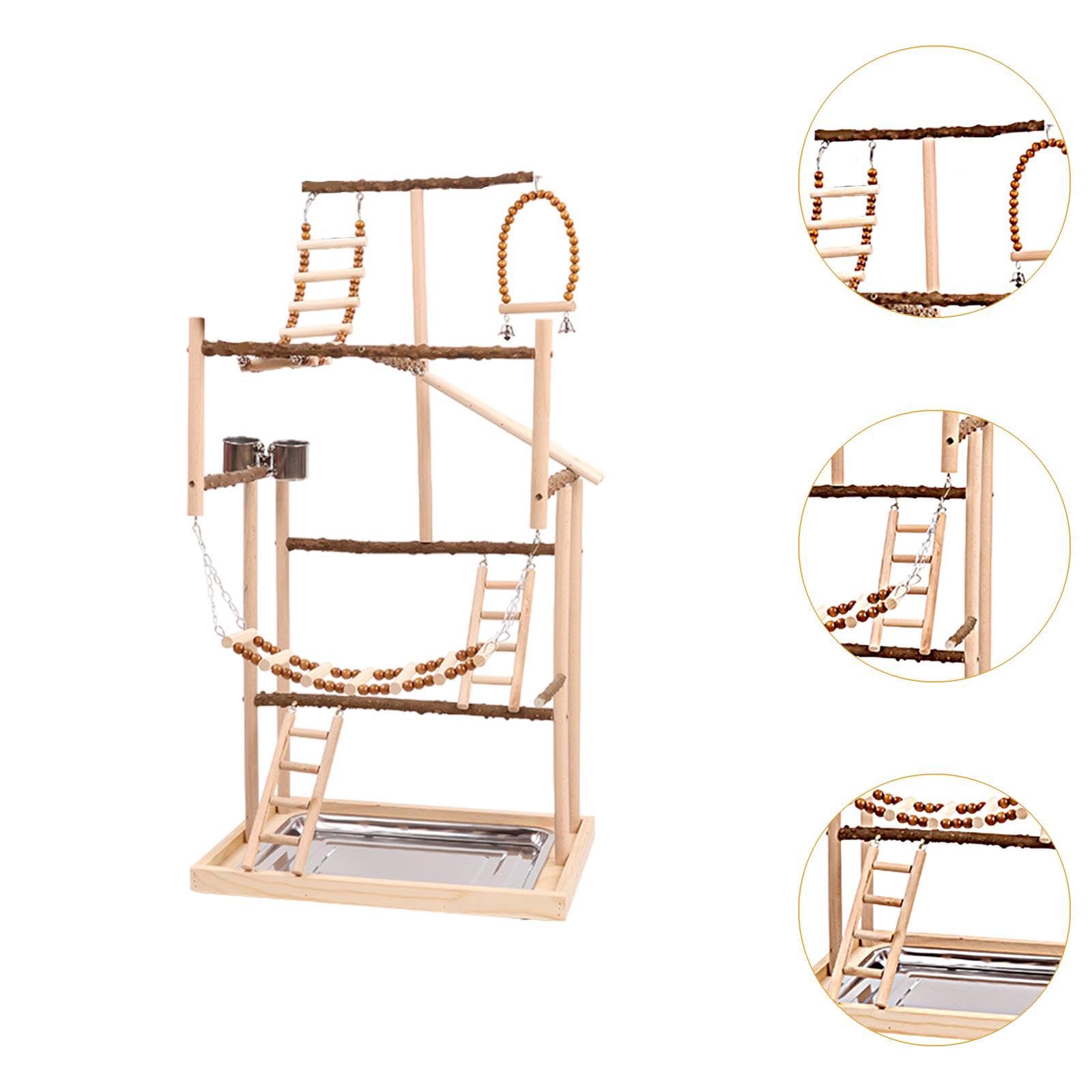 Gimnasio para Pájaros, Percha de Madera, Juguete de Ejercicio, Parque de Juegos para Loros, Corral de Madera con Percha para
