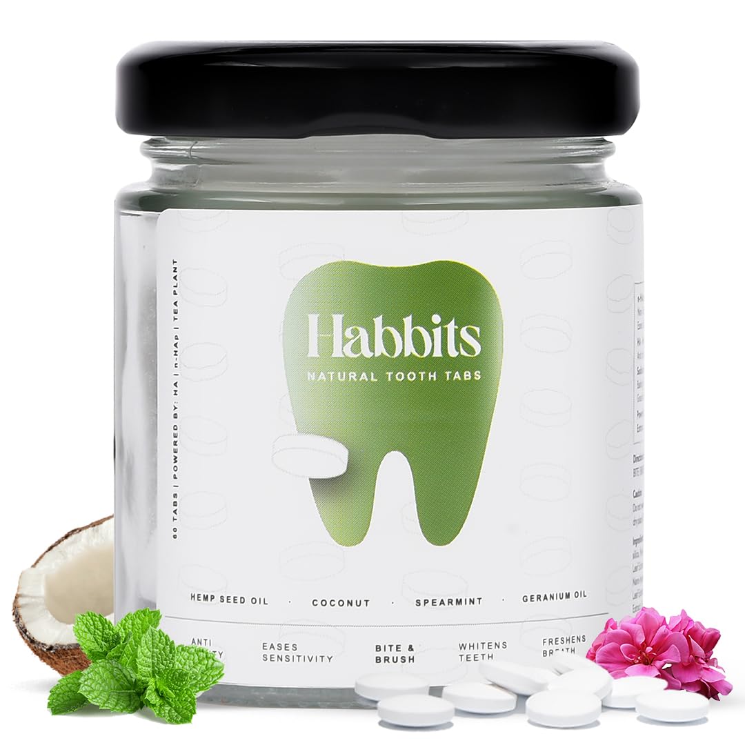 Habbits Natural Teeth Whitening Toothpaste Tablets Stain Removal and Coconut & Spearmint Formula Long Lasting Freshness | Geranium Mint Flavour with Tea Plant, n-HAp & Hyaluronic Acid | 60 Tabs -130g (B0BZPQGSTX) Amazon Price History, Amazon Price Tracker