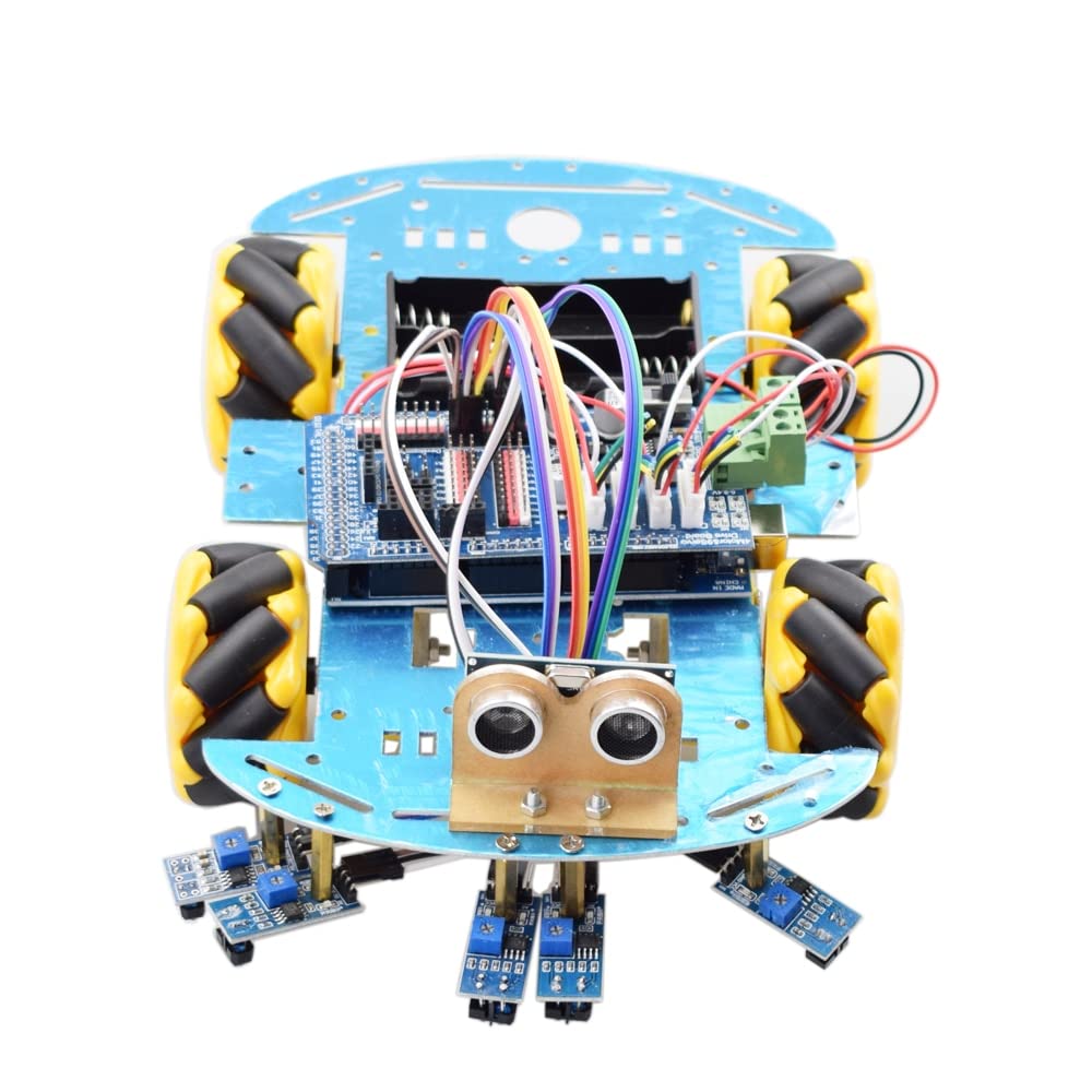 Unikanie przeszkód do śledzenia linii Smart Mecanum Wheel Robot Zestaw samochodowy pasuje do modułu śledzenia czujnika Arduino MEGA2560 majsterkowanie (Color : Full set Robot)