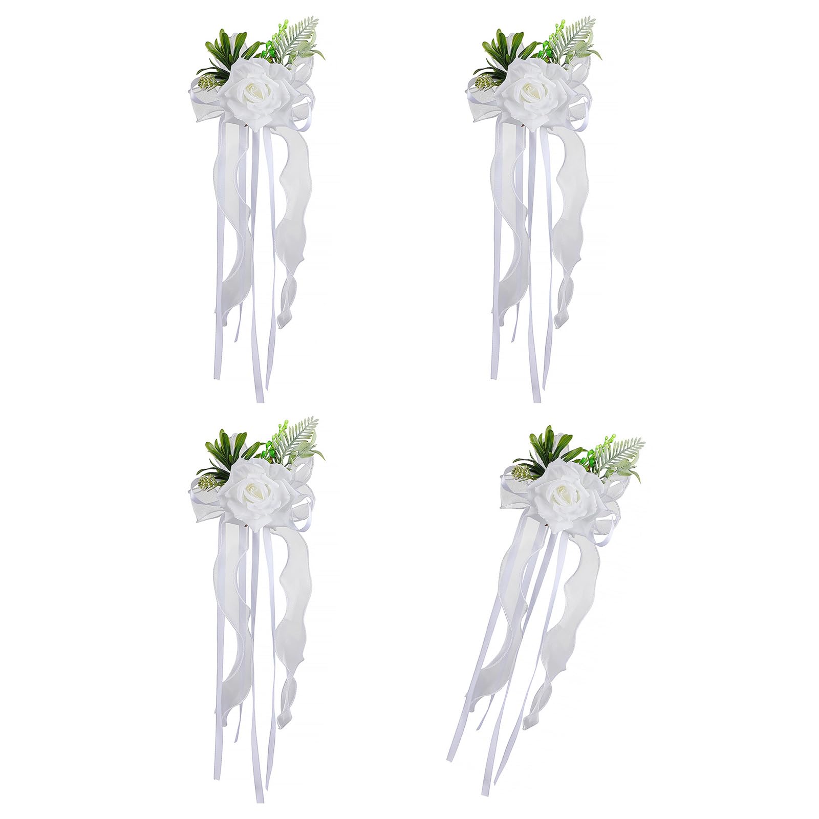 Kaeltsyn Of 4 Nuptial Car Simulation Flower Adornment Elegant Bridal Decoration Silk Bowknot Flower Glasses Embellishment Bridal Ornament