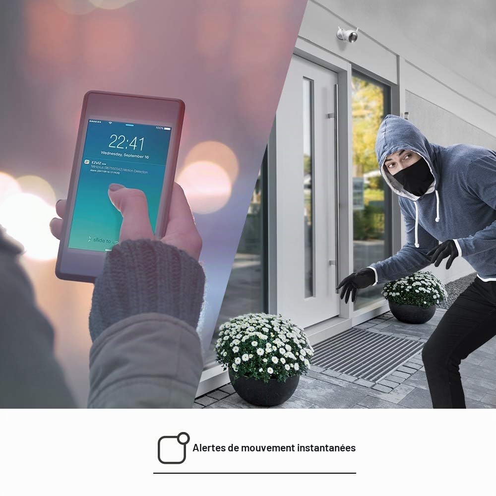 EZVIZ C3W 1080p Vision Nocturne en Couleur Caméra Surveillance Wifi Extérieur, Caméra Sécurité avec Alarme Sirène et Flash, IP67, Alexa Compatible, Détection de Mouvement, Audio Bidirectionnel, H.265