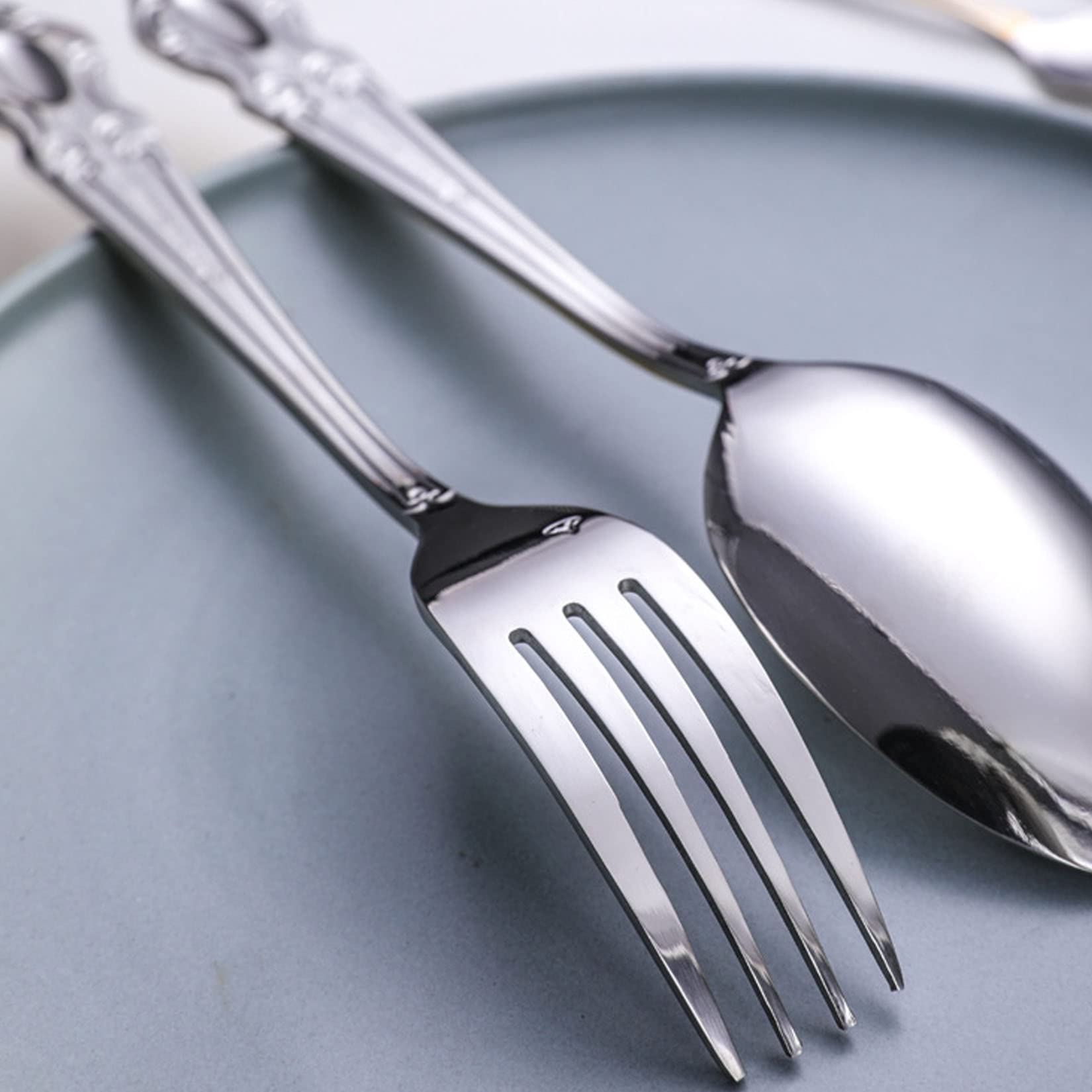 Juego De Cubiertos Para 2, Juego De Cuchillo Y Tenedor De Carne De Acero Inoxidable, Estilo Creativo Minimalista Moderno, Adecuado Para Hoteles, Hogares, Restaurantes,Plata,2set