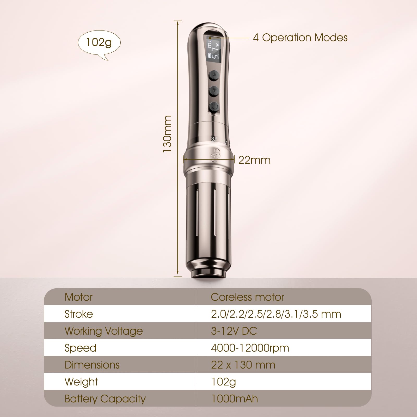 Biomaser UI - Macchina per il trucco permanente senza fili, con penna wireless regolabile a sei punti, con 2 display OLED da 1000 mAh, per trucco permanente (caffè)