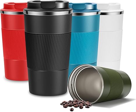 YINJAM 17oz Travel Coffee Mug Insulated Coffee Cups to Go with Leakproof Lid Vacuum Stainless Steel Double Walled Thermal Car Coffee Tumbler for Hot Cold Ice Tea Drinks Reusable (Black, 17oz)