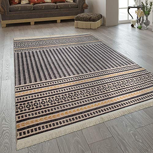 Paco Home Alfombra Salón Flecos Diseño Étnico Bohemio Motivo Rayas 