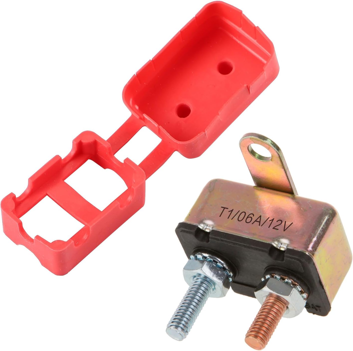 GLOSOStud Type Circuit Breakers Auto Reset for Car Truck RV Automotive Marine Boat Trolling Motor & Custom Wiring Audio Battery Protection Crosswise Bracket, (T1) - 1 Pack (06A) E512