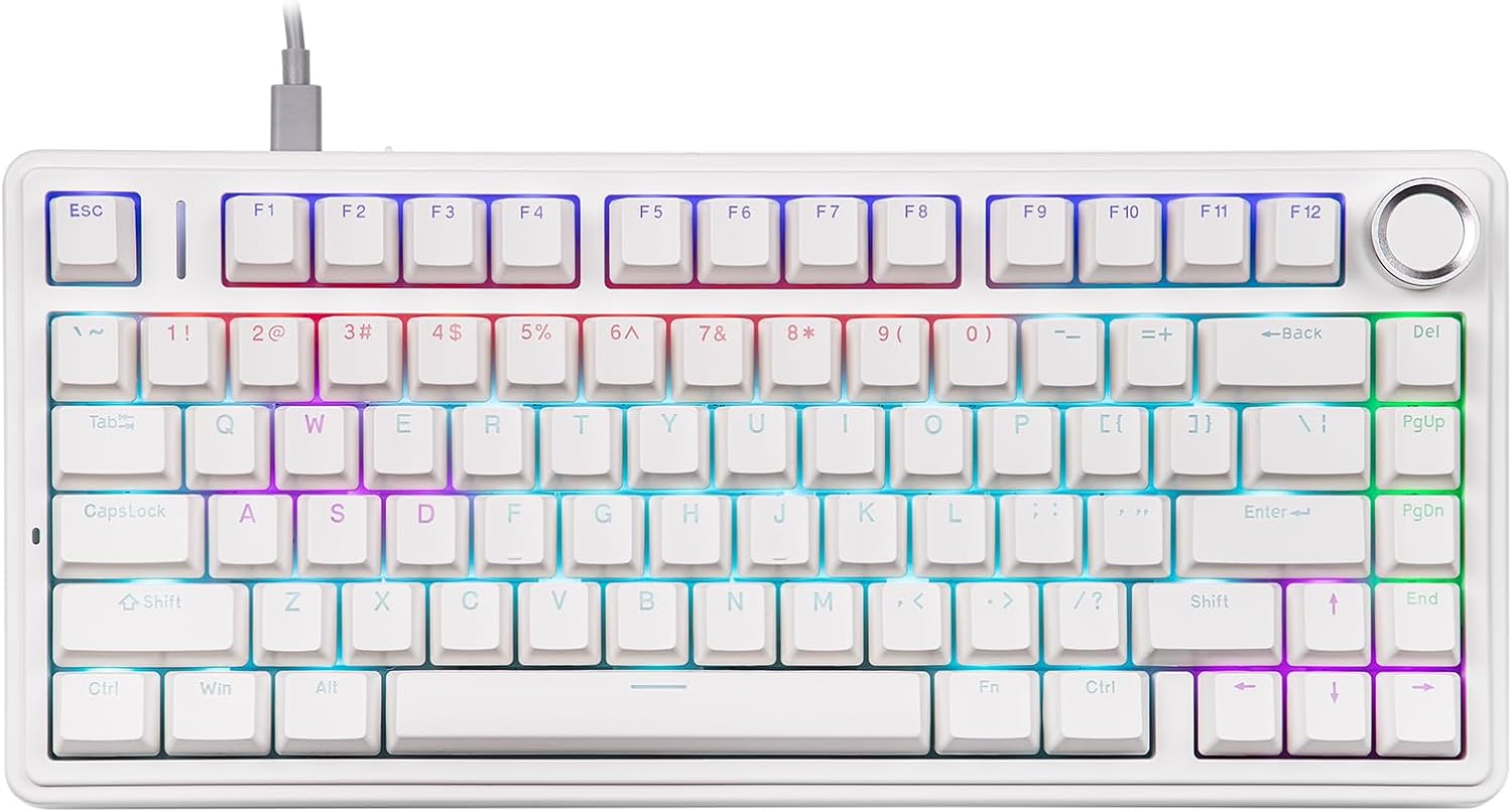 EPOMAKER Aula F75-Wired 75% Gaming Keyboard with Knob, Shine Through ABS Keycap, Gasket Structure, Programmable, Hot Swappable Creamy Mechanical Keyboard for Games/Office (White) EPOMAKER Aula F75-Wired 75% Gaming Keyboard with Knob, Shine Through ABS Keycap, Gasket Structure, Programmable, Hot Swappable Creamy Mechanical Keyboard for Games/Office (White)