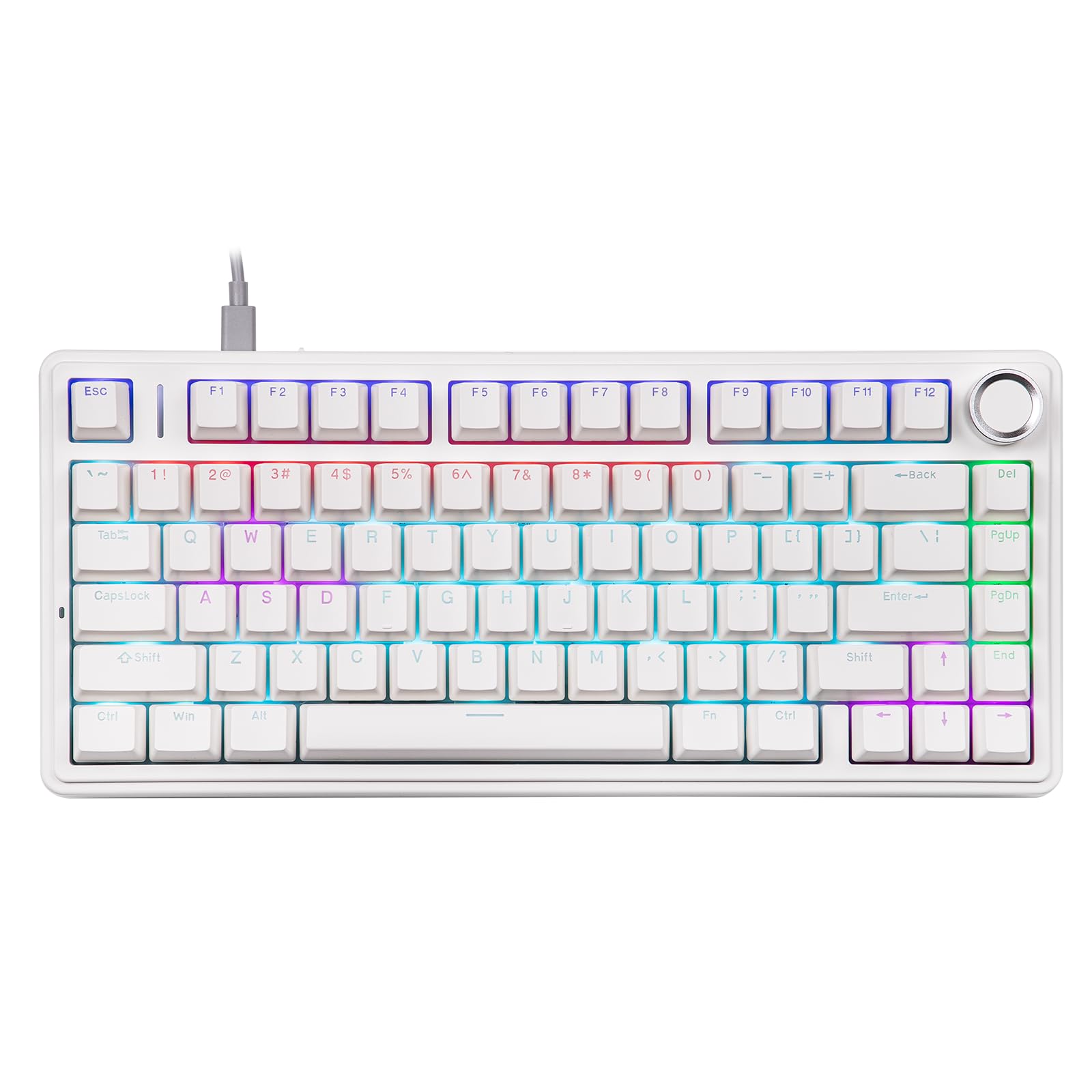EPOMAKER Aula F75-Wired 75% Gaming Keyboard with Knob, Shine Through ABS Keycap, Gasket Structure, Programmable, Hot Swappable Creamy Mechanical Keyboard for Games/Office (White)