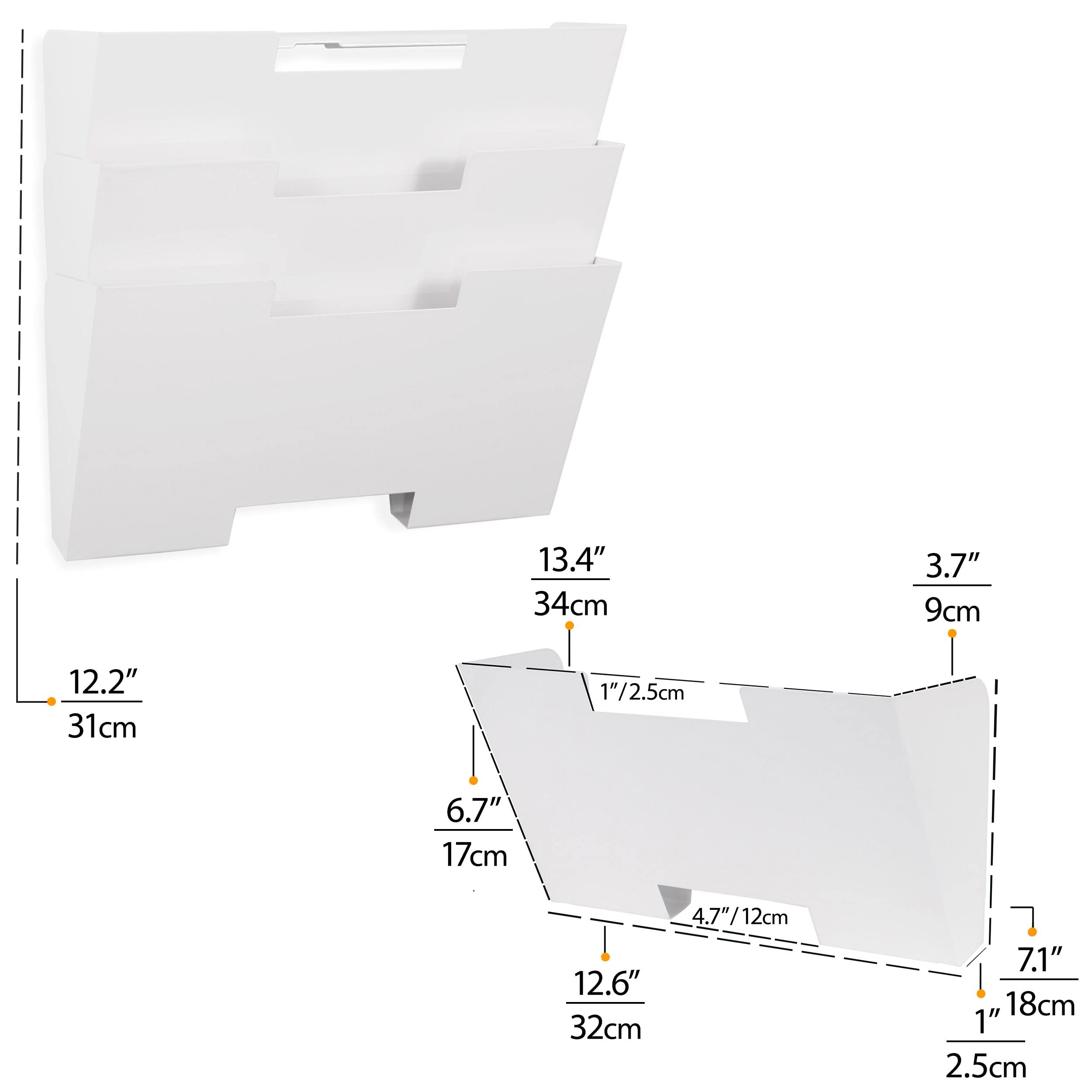 Wallniture Lissabon Wandordner Organizer für Büroaufbewahrung, 3-stöckiger Brief- und Zeitschriftenhalter, Metall, Weiß