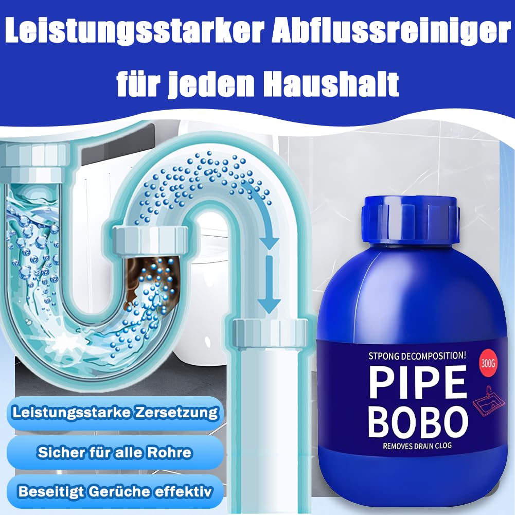 Pipe Bobo Rohrreiniger, Pipe Bobo Cleaner, Strength Pipeline Dredging Agent, Professionelles Abflussreinigungsmittel für Außenbereiche, Küchenspülen, Duschen, Badezimmer, und Toiletten (2pc)