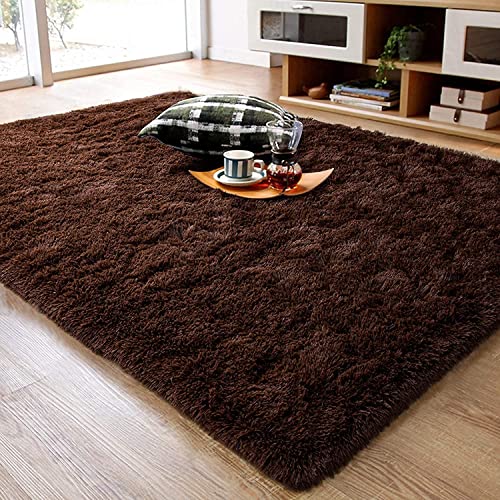 Image of Handmade 2 Inch Pile Height Super Soft Touch Export Quality Plain Shag Rectangular Carpets For Living Room Bedroom For Home Size 5X7 Feet Color Brown
