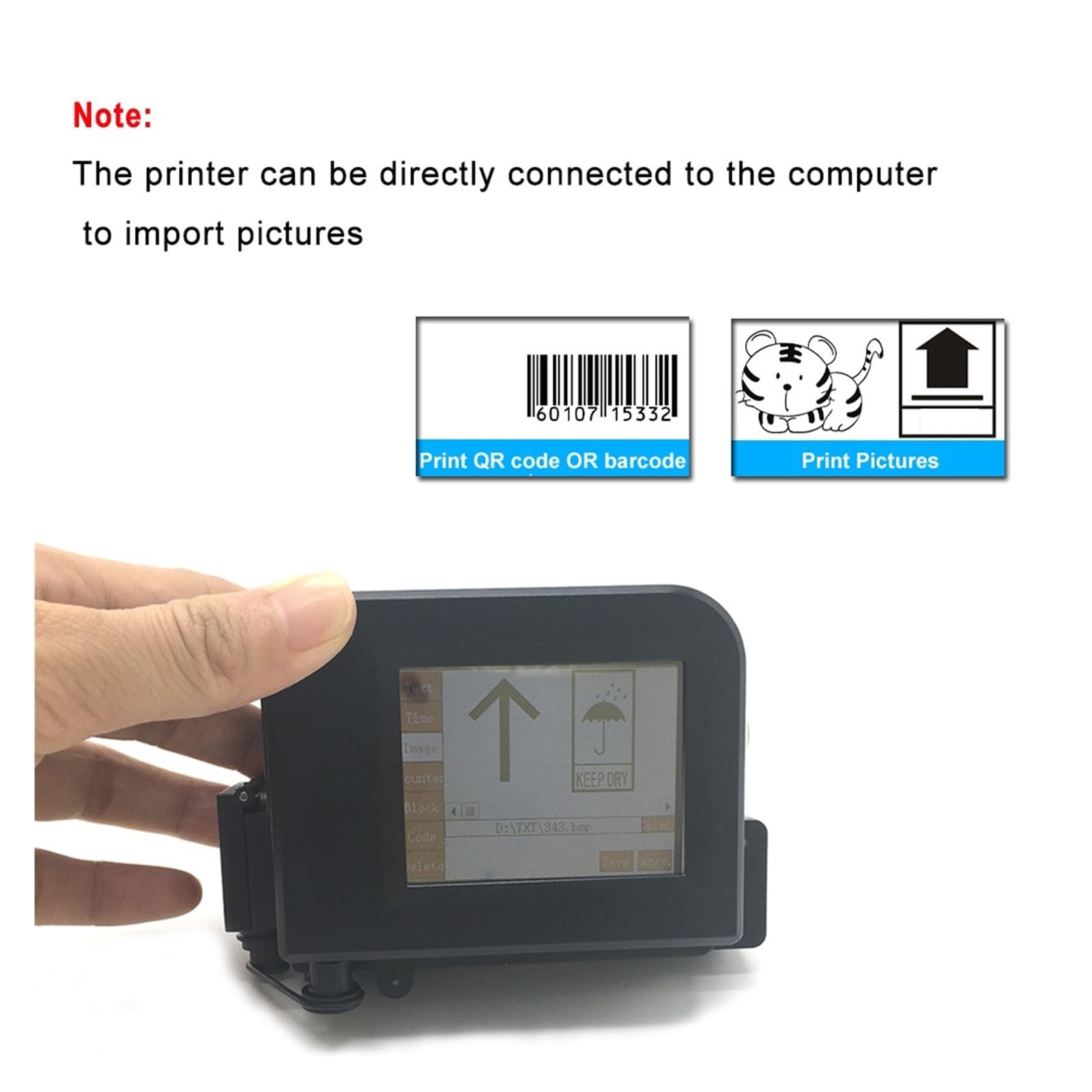 Inteligentna Ręczna Mini Drukarka Atramentowa Etykieta Data 12.7mm Elektroniczna Maszyna Do Druku Atramentowego Torba Na Żywność Tuba Puszki QRCode Nierówna Powierzchnia(1 printer 5 Inks)