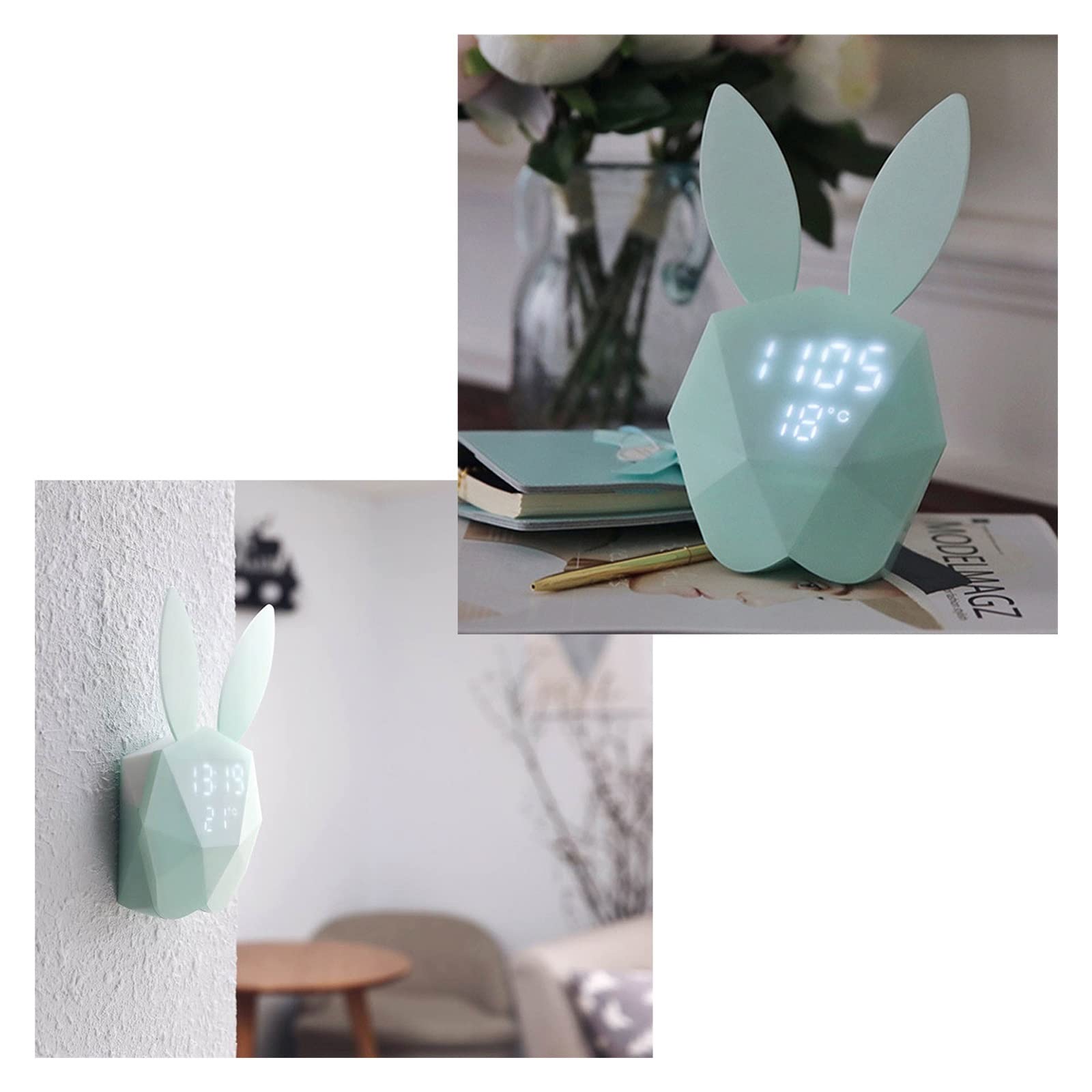 Światło budzenia dla dzieci Mini Różowy Królik Kreatywny Kreskówka Królik Budzik Inteligentny Led Cyfrowy Zegar Rozrządu Wyświetlacz Temperatury LED Lampka nocna Trener snu dla dzieci(A)