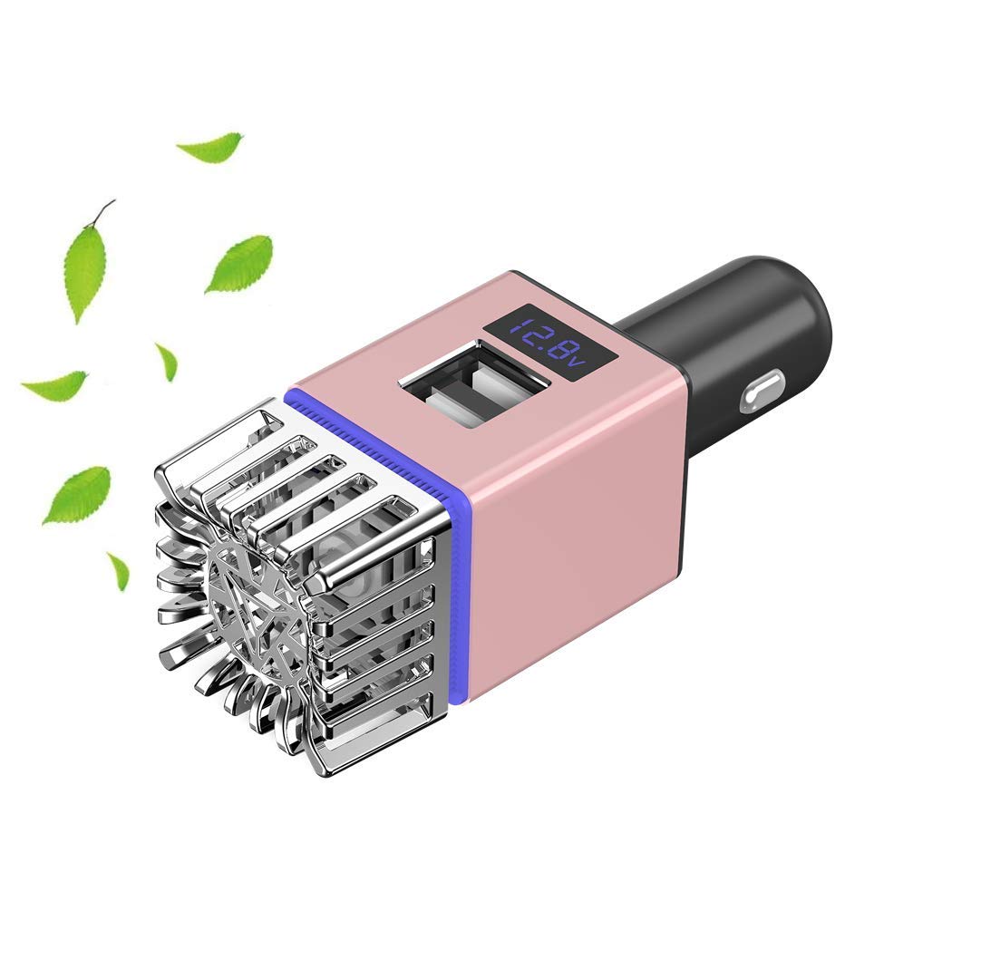 Speed Frog Pink Car air purifier, portable 3in1 ionizer with Fast Dual USB 3.0 port charger adaptor air freshener remove smell odour germs allergies for girls ladies women interior accessories gifts