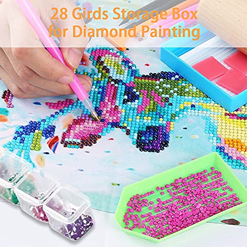 Image of FOME Diamond Embroidery Box, 6 Pack Clear Diamond Painting Storage Box Containers Each with 28 Mini Compartments Grids Mosaic Kits Accessories Storage Box and Cross Stitch Tools for DIY Art Craft