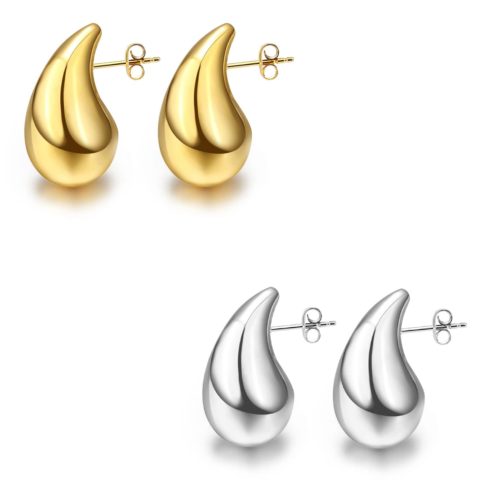 FUNTEChunky Gold Hoop Earrings 18k Gold Plated Teardrop Earrings For Women Hypoallergenic Sterling Silver Chunky Earrings Lightweight Drop Earringswith Sterling Silver Post For Women Girl