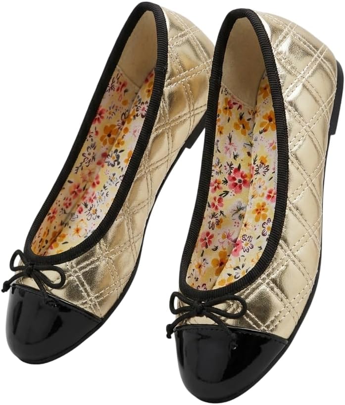 SIRRI Girls Quilted Ballet Flats Patent Cap Toe Bow Dress Shoes Party Wedding Footwear