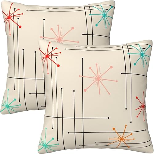 Juego de 2 fundas de almohada retro de mediados de siglo para sofá, decoración del hogar, 18 x 18 pulgadas