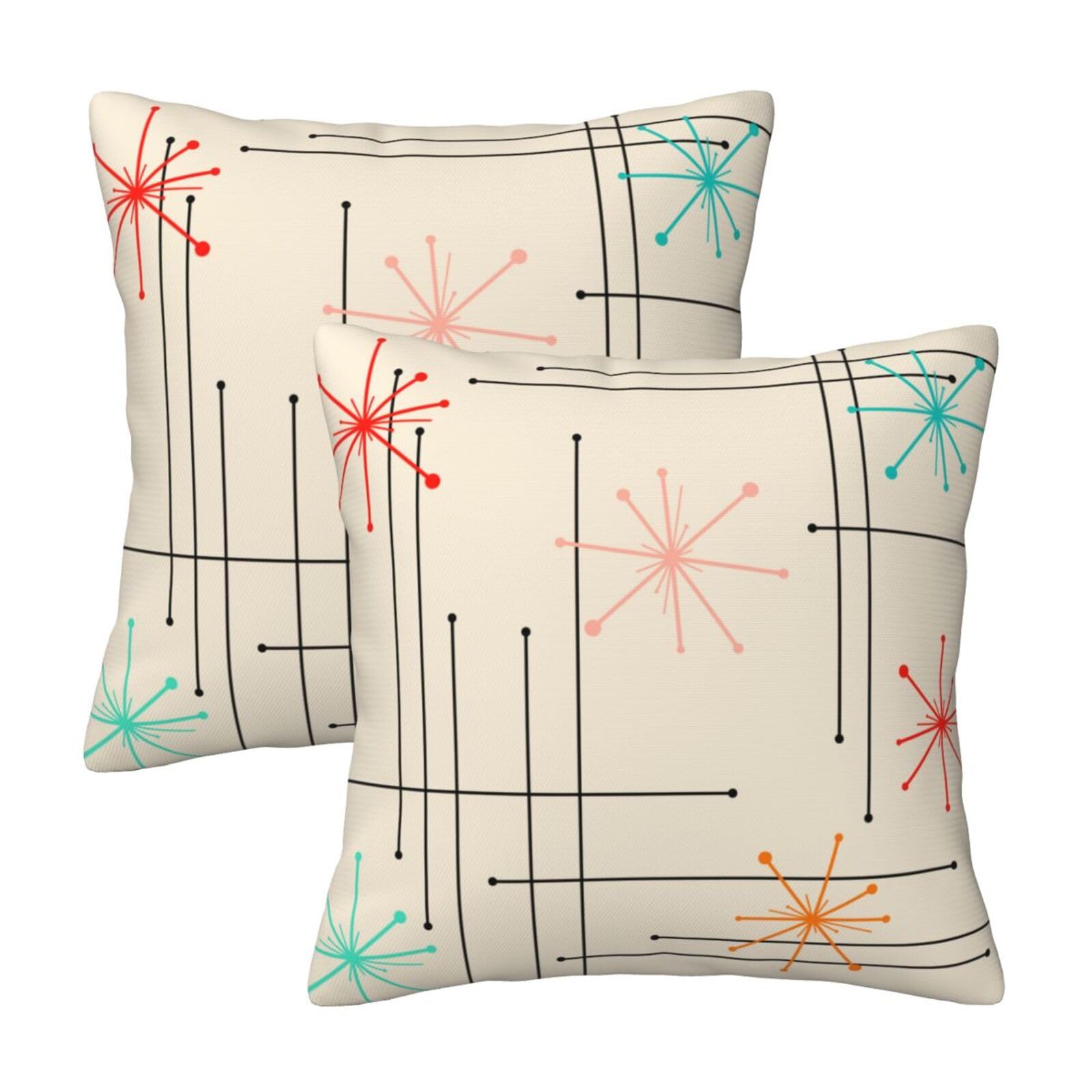 famliihw Retro Mid Century Throw Pillow Covers Soft Square Cushion Pillowcase Set of 2 for Sofa Couch Home Decor 18 X 18 in