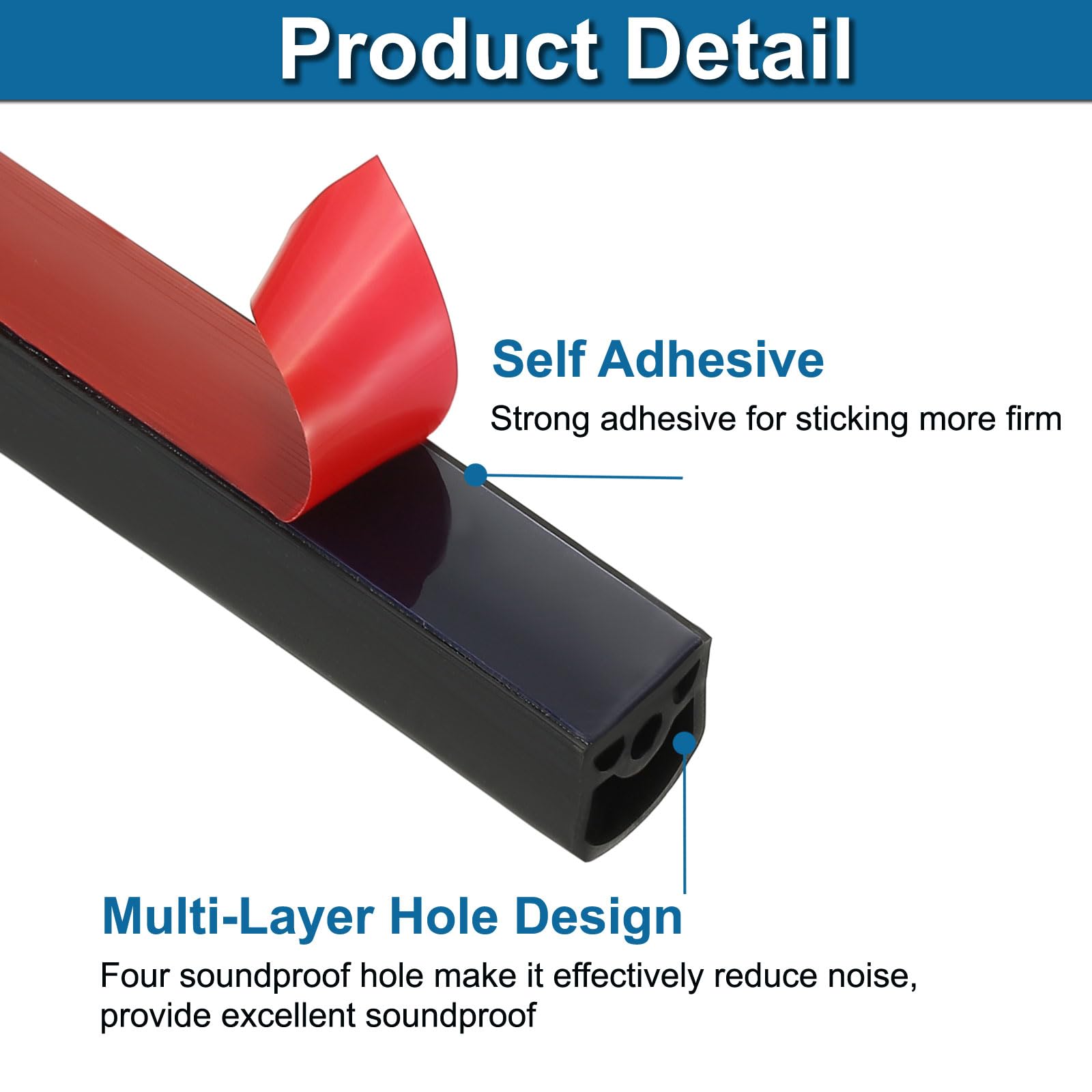 PATIKIL Sellado De Puerta De Silicón Para Clima, 40 Pies X 9/16" X 15/32" Sellado Multicapa Autoadhesivo Para Huecos Grandes De 1/3" A 15/32", Marco De Puerta, Ventana, Negro/Rojo