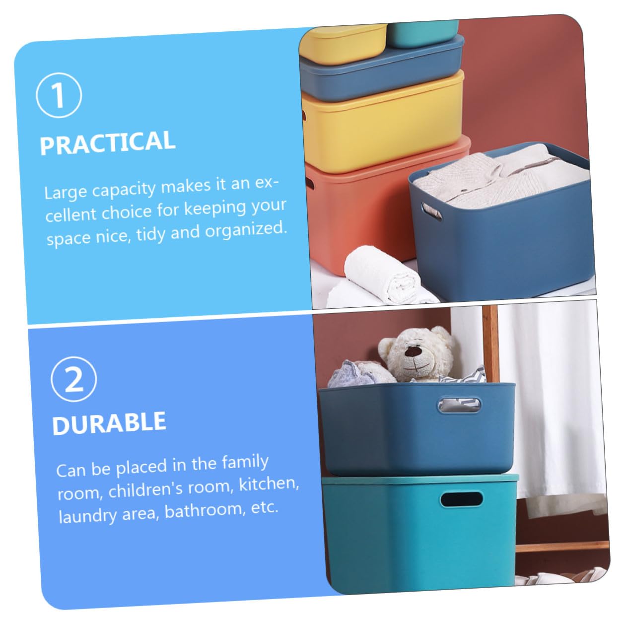 Scatola di Stoccaggio con Coperchio in Plastica PP Organizer Multiuso per Cosmetici e Piccoli Oggetti Grande Capacità Contenitore Decorativo per Armadio e Scrivania Blu