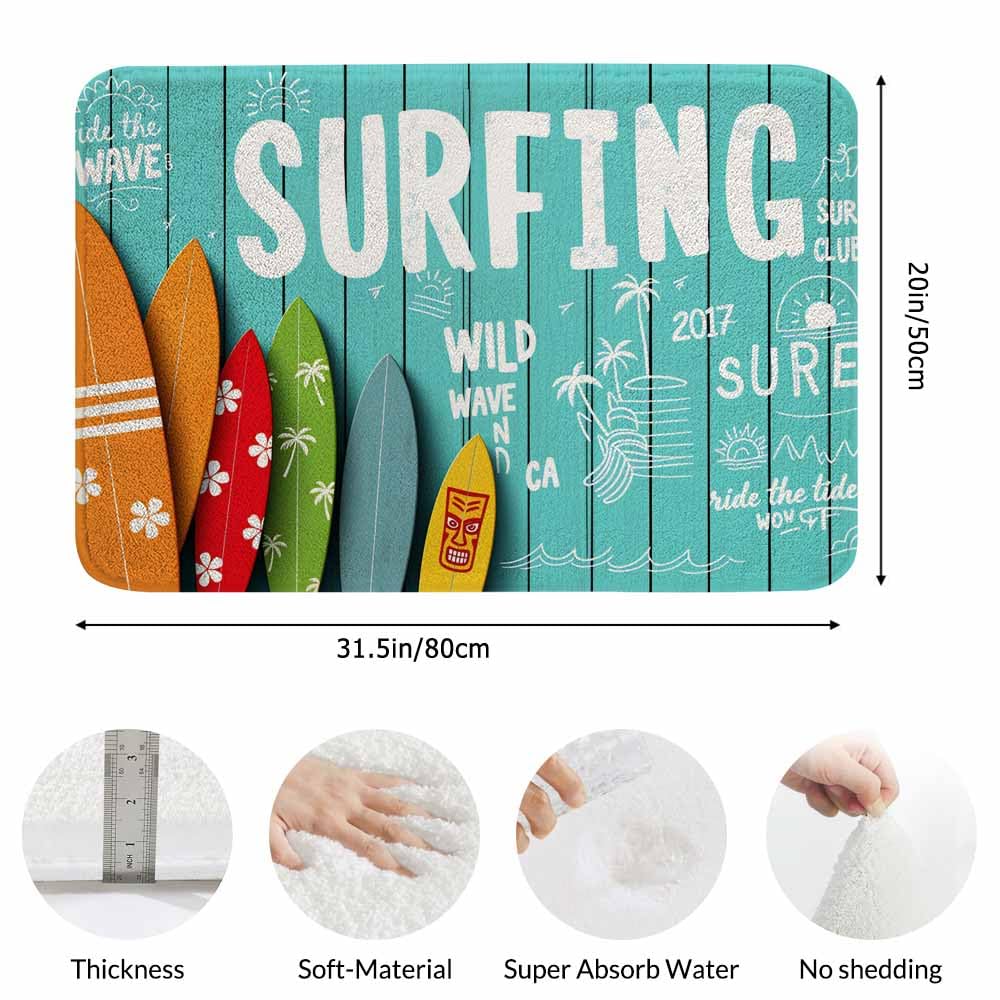 Alfombra de baño de Franela Vintage con Estampado de Tablas de Surf sobre