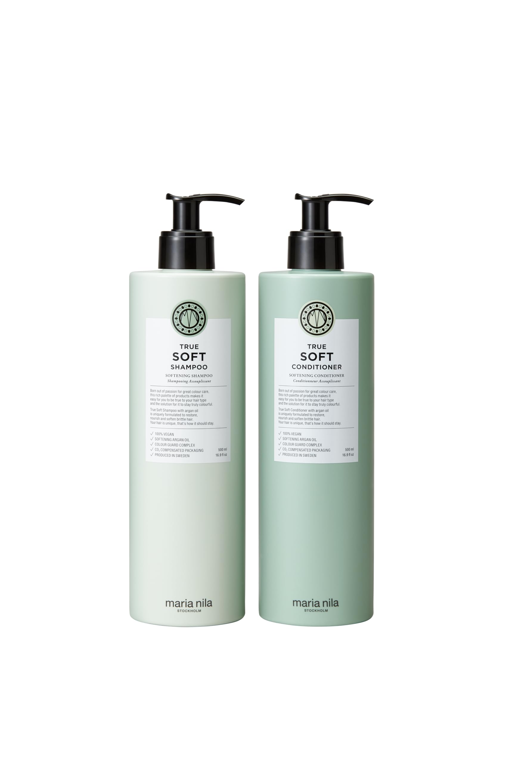 Maria Nila Shampoo und Conditioner Set für sehr trockenes Haar - True Soft Duo Bundle Feuchtigkeit Haarpflege Set mit Arganöl, Anti Frizz Pflege intensiv, vegan, sulfat- und parabenfrei, 2x 500ml