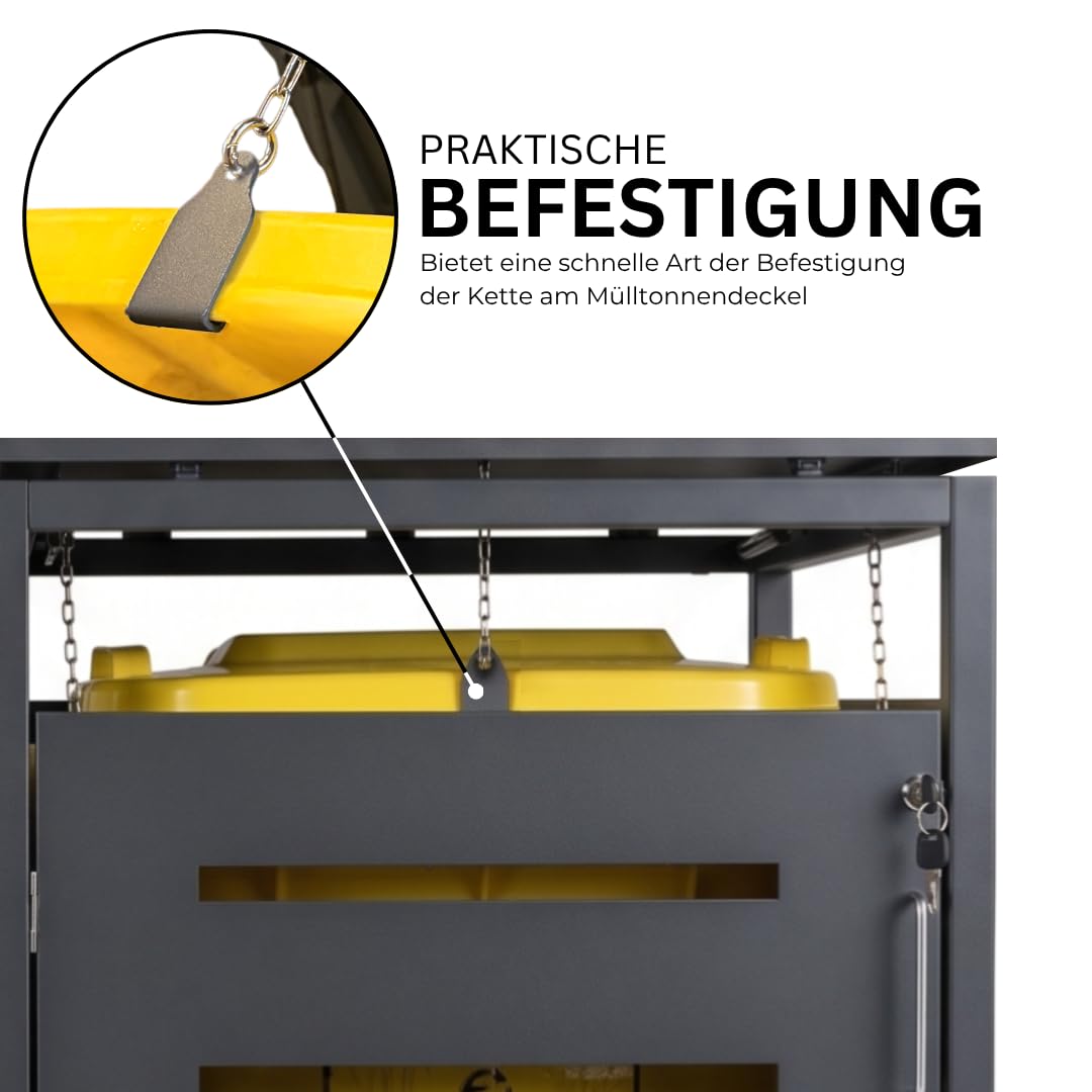 Mega Holz Mülltonnenbox 3er Set, abschließbare Müllbox, je 240 Liter | Mülltonnenverkleidung für draußen, 198 x 80 x 117 cm, Mülltonnenverkleidung, 60 bis 240 Liter Tonnen, Stahl pulverbeschichtet