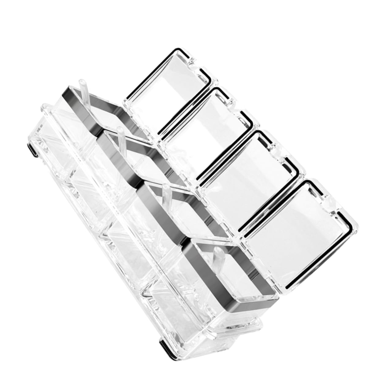 VICASKY Acryl Gewürzbox mit Edelstahl Deckeln und Tablett Durchsichtige Gewürzbehälter für Gewürze und Salz Langlebig Hauswarming Geschenk