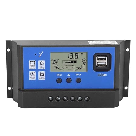 PWM Solar Charge Controller 12/24V Intelligent Solar Panel Battery Regulator Solar Panel Charge Controller with Dual USB Port, LCD Display, for Outdoor Camping Solar System, Street Light(50A)