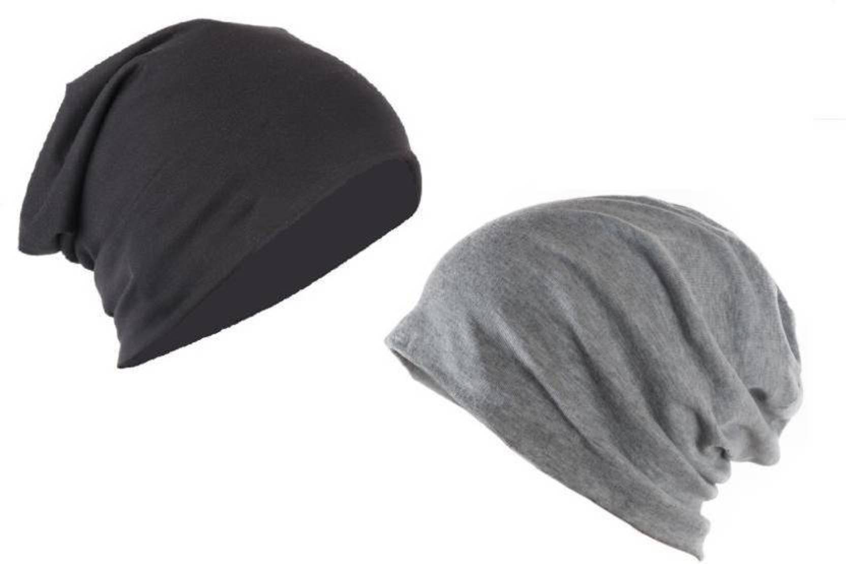 BEZALCombo Beanie Cap Grey And black Free Size Set Of 2