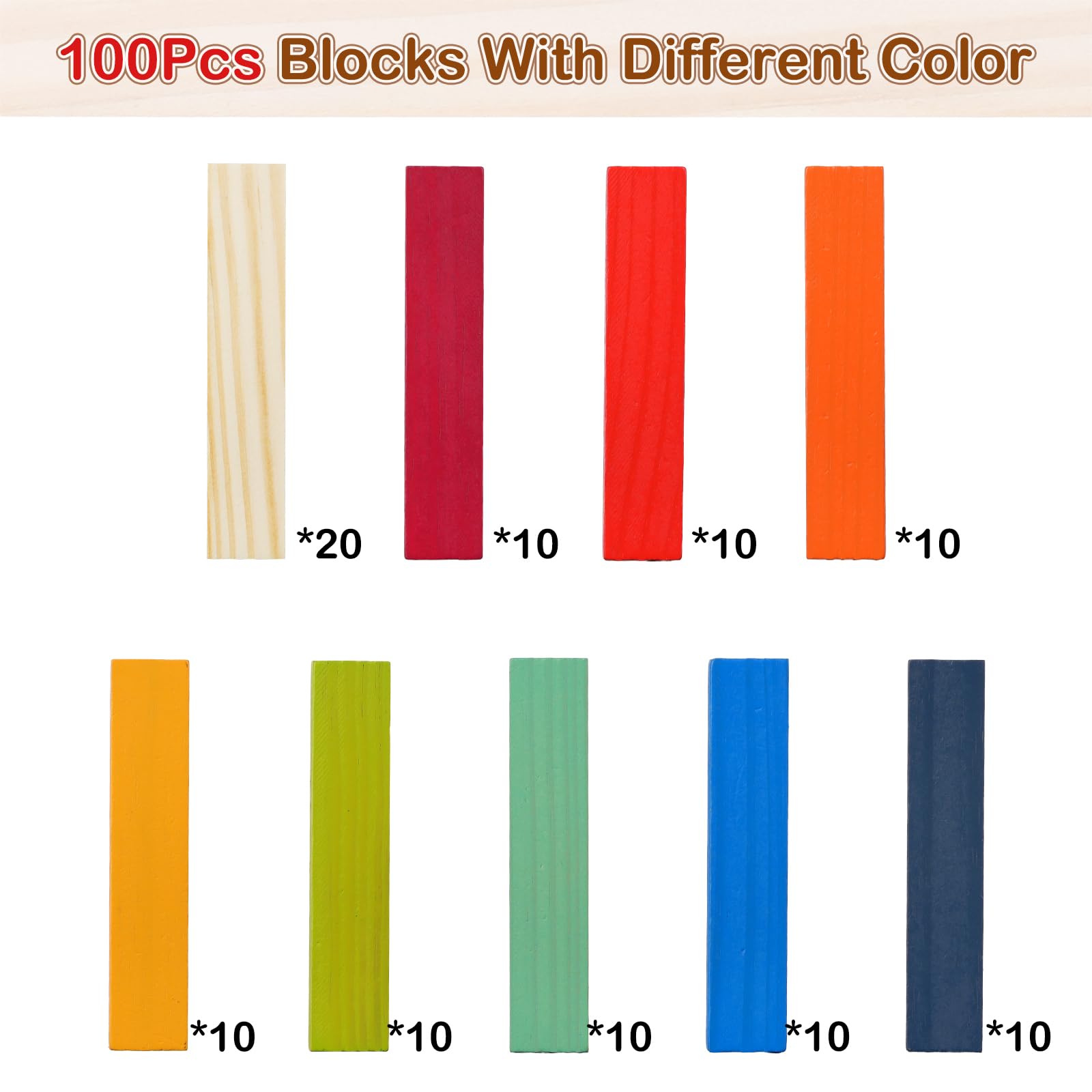 Hayder Classic Wooden Building Blocks Set, 100PCS Solid Wood Blocks in 9 Colors Stacking Educational Toy Set for Kids