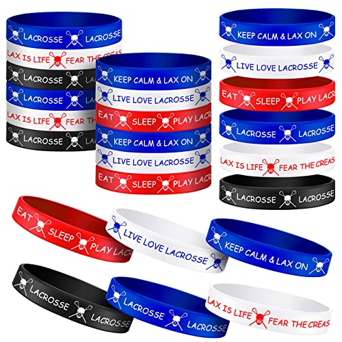 24 Pieces Lacrosse Motivational Silicone Rubber Bracelets Stretch Rubber Wristbands Bracelet Wristbands for Party Favors and Supplies