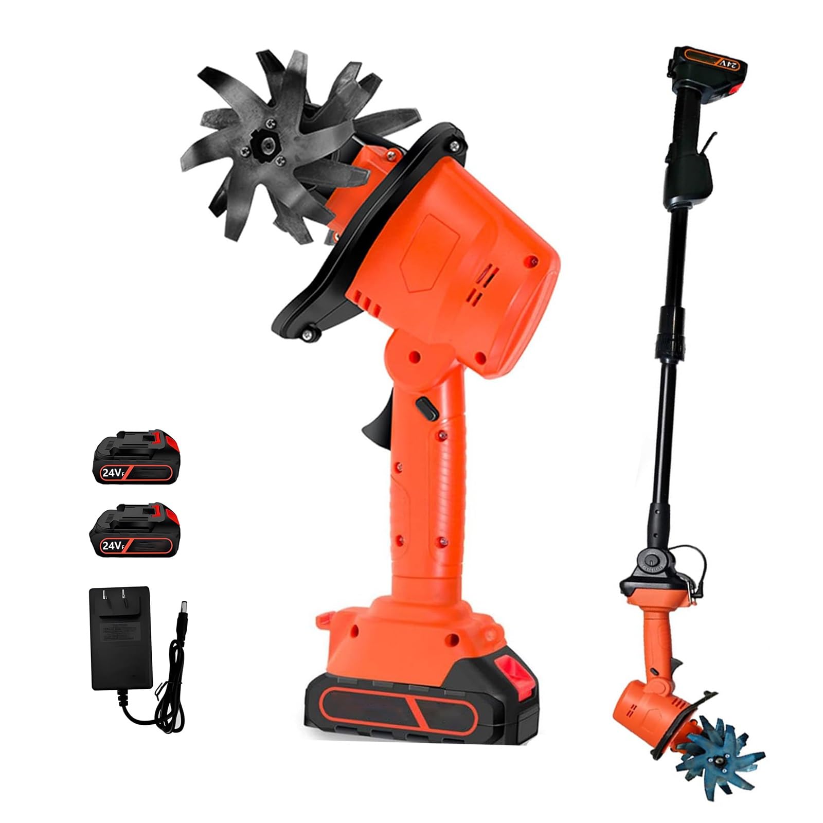 Motoculteur Électrique Professionnel 24V, Manche Amovible 1.3m, 2 Batteries et Chargeur, 235 TR/Min, Outil de Jardinage pour Potager, Verger et Champ de Légumes