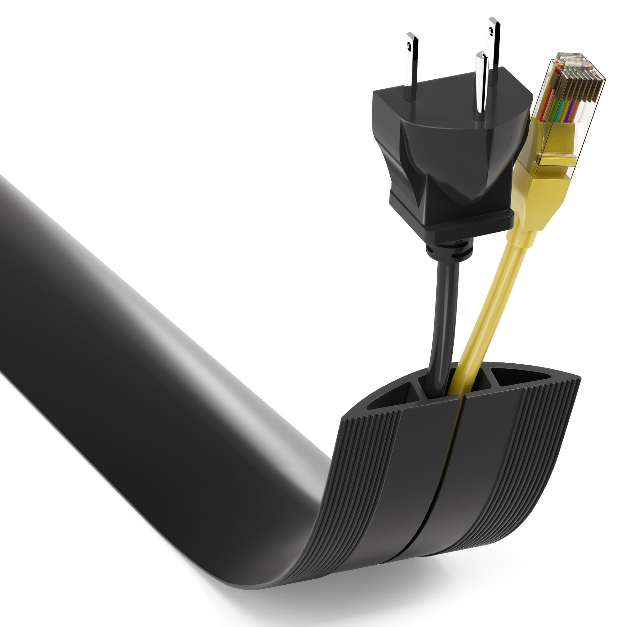 ZhiYo Floor Cord Cover 4ft, Cord Hider Floor Hide Extension Cords, Cable Management Prevent Cable Trips, Floor Cable Cover Wire Covers for Cords, Cable Protector Cord Cavity W0.6in H0.32in Black