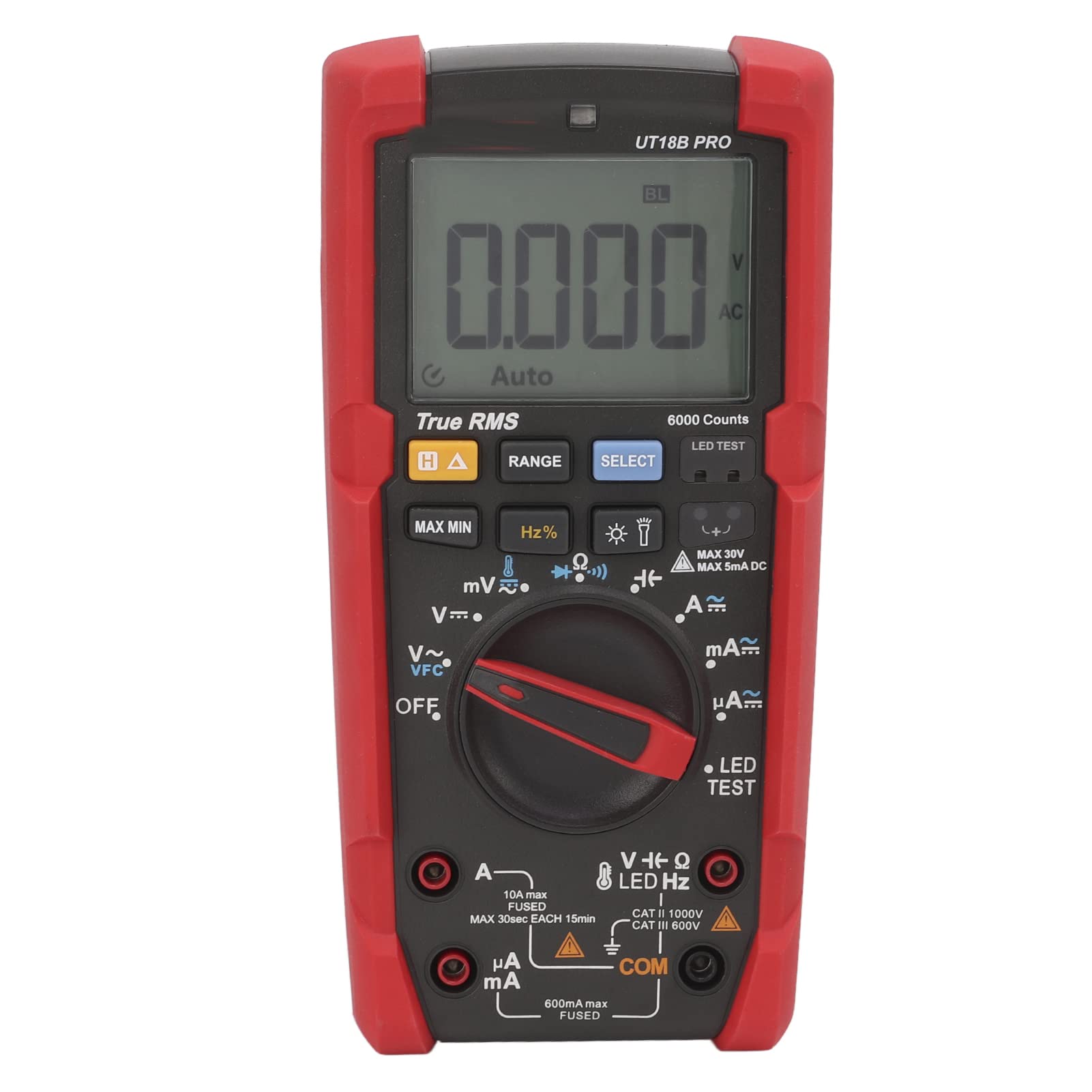 Multímetro digital de 6000 cuentas, voltímetro automático, probador de voltaje True RMS AC DC con pantalla LCD grande, carcasa antivibración ABS para pruebas eléctricas industriales