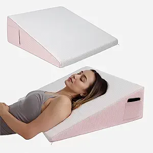 Wedge Pillow for Headboard, 7.5’’ Triangle Elevated Bed Wedge Pillow for Acid Reflux Relief, Sleeping, Post Surgery, Back Pain Relief, Snoring, Soft Memory Foam Top & Washable Breathable Cover, Pink