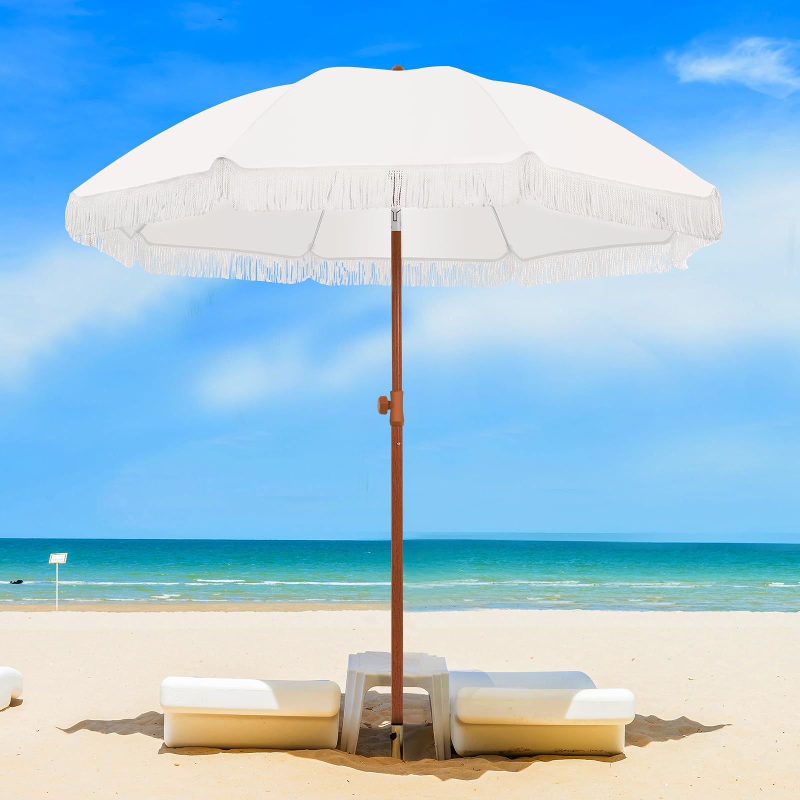 Patio Umbrella with UV 50+ Protection, 8 Ribs, Push Button Tilt - Ideal for Beach and Rain Protection, Your Versatile Outdoor Companion