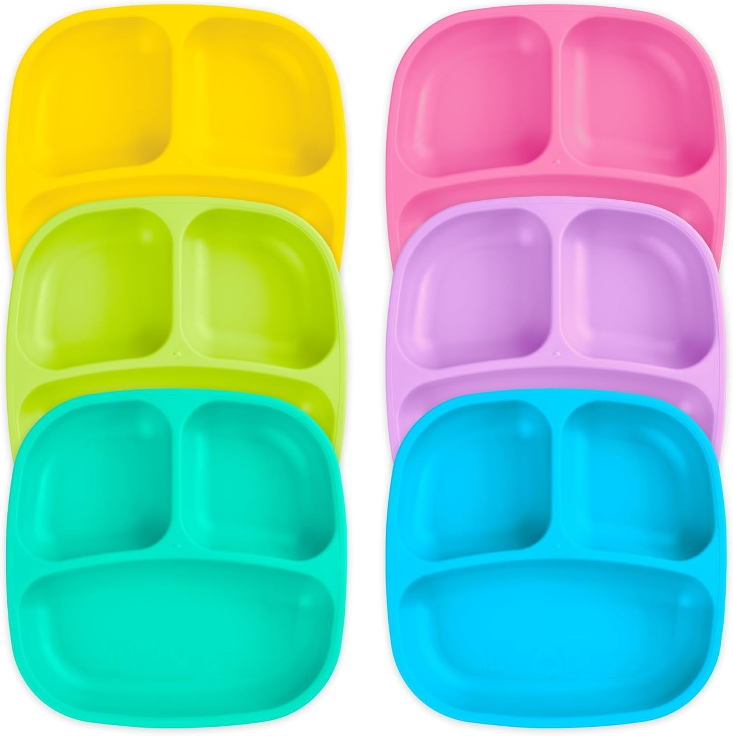 Re-Play Dinnerware Set for Toddlers – 6 Deep-Walled Divided Compartment Plates and 6 Stackable Bowls for Snack and Everyday Dining – Dishwasher/Microwave Safe – Made in USA – Sorbet