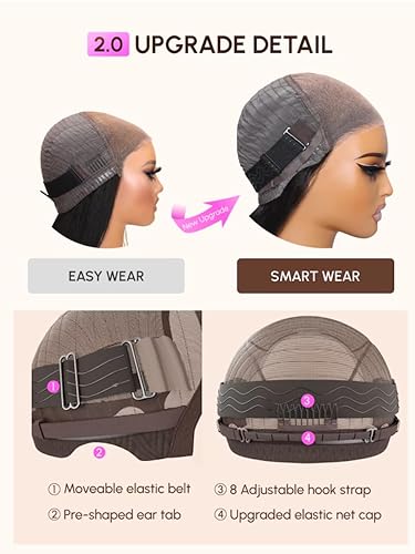 Miniatura 8 de UNICE Bye Bye Knots - Peluca de cabello humano ondulado HD de 7 x 5 pulgadas, nudos invisibles blanqueados, para poner y llevar, peluca frontal sin