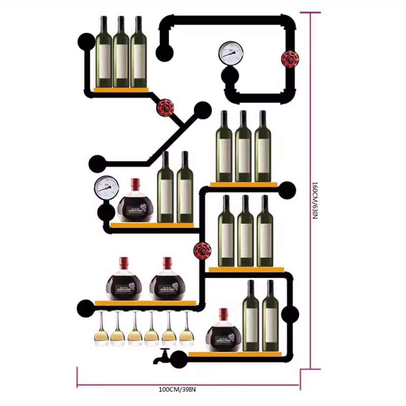 Botellero Enfriador de Vino de Estilo Industrial Creativo, Estante de Vino montado en la Pared for el hogar, Estante de Pared de Tubo de Hierro, decoración Portabotellas de Vino