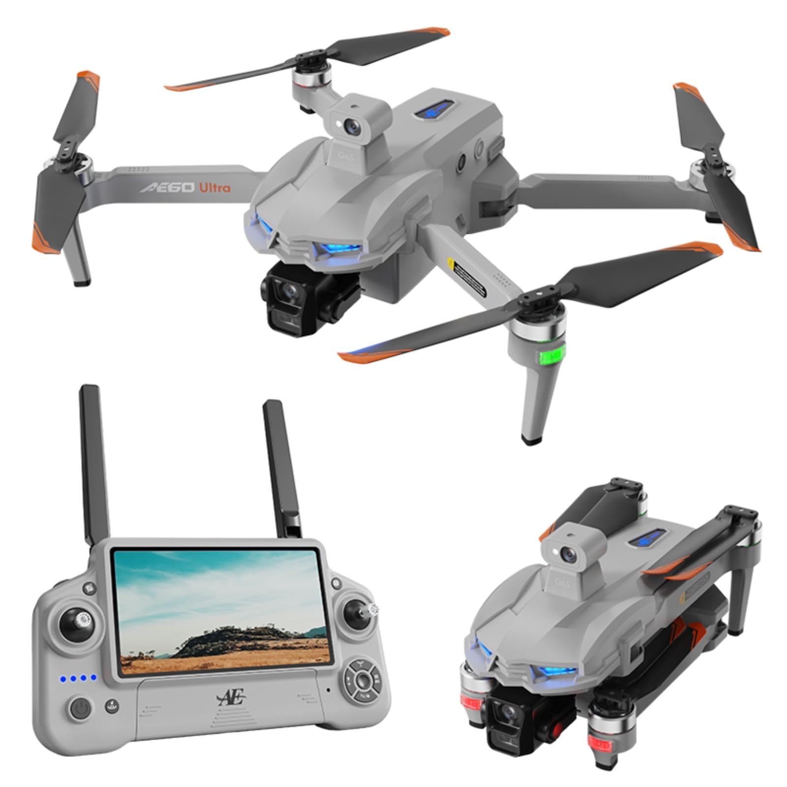 Drone with 8K Photo Resolution 4K Video Recording Camera Drones for Adults.Three-Axis mechanical Stabilization Gimbal,Electronic stability-enhancing anti-shake. 7.2-inch LCD High-definition Large Display Screen Remote Control Quadcopter,With 3 Plug-in and Unplugged smart lithium Batteres, 5G HD Brushless GPS Drone Auto Return, Laser obstacle avoidance,With Airdrop function. (GREY Grey version)