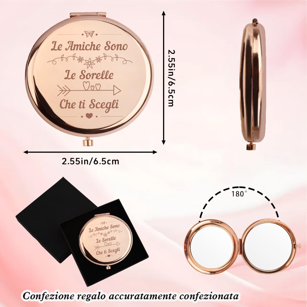 Regalo Amica Specchio Compacto, regalo per migliore amica Compacta Specchio Trucco Regali Originali Per Amiche San Valentino, Natale, Compleanno, Regali Amiche, Ingranditore x1 / x2