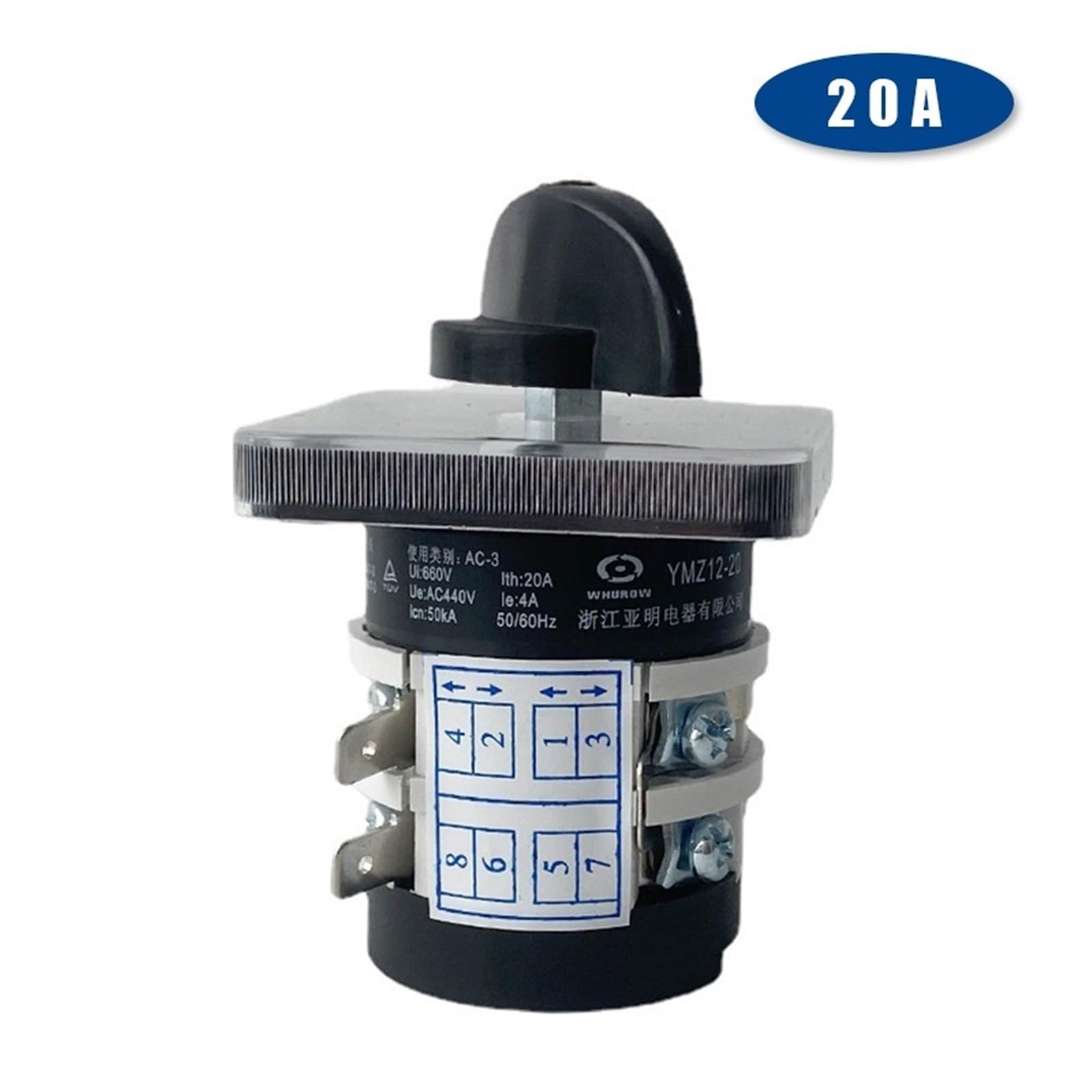 DFAMIN YMZ12-20/2 Rotary Cam Switch 0-4 Position 20A 2 Poles 8