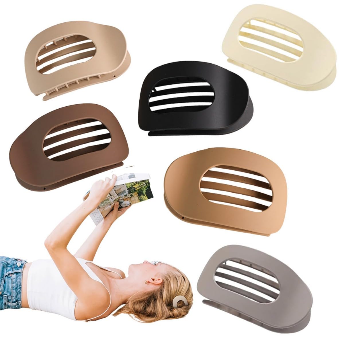Maylrvjv Flat Hair Clips No-slip: Solid Color Hair Claw Clips For Women - Strong Hold Barrettes for Girls' Thick Hair 6 Pack