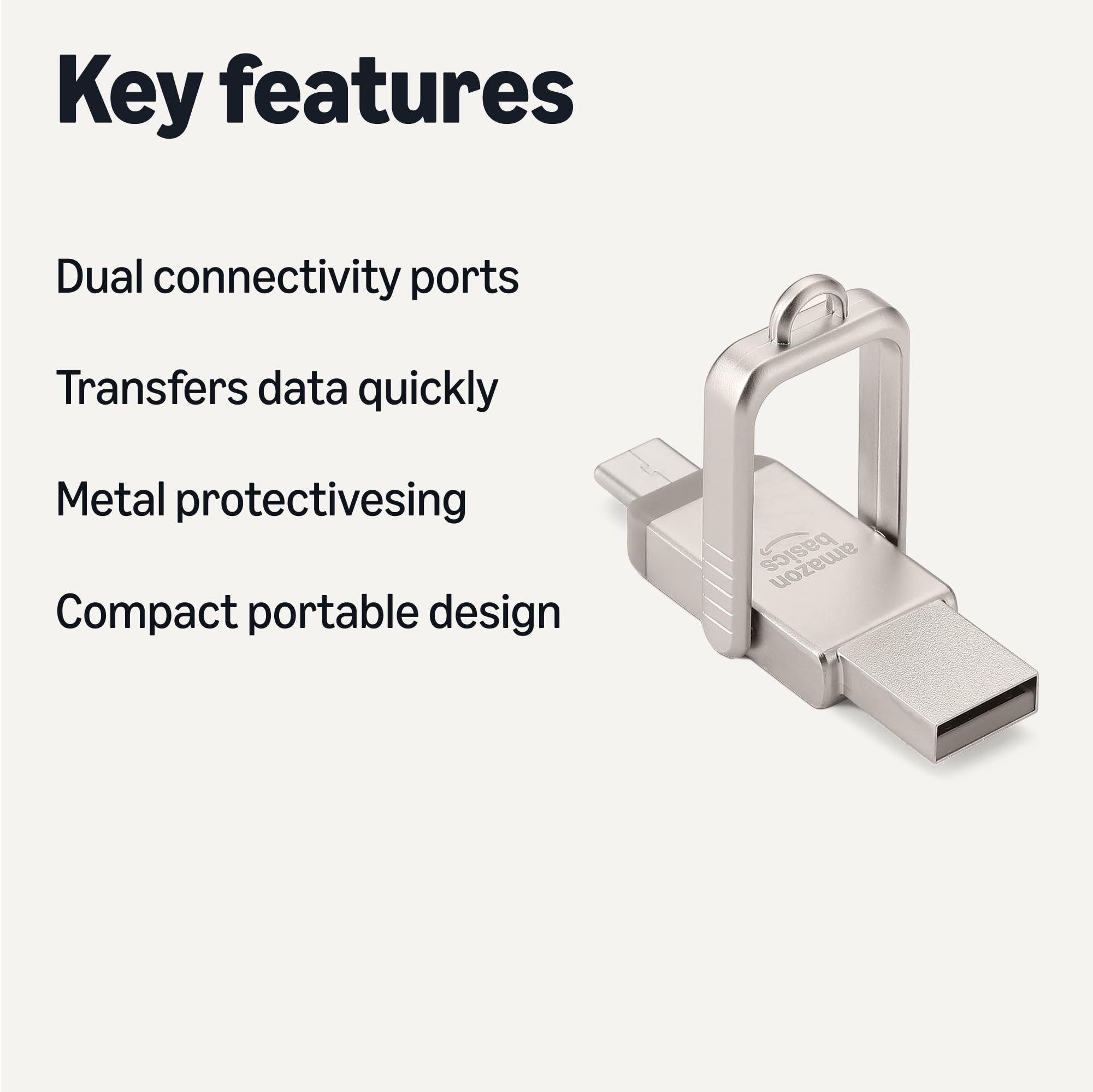 Amazon Basics USB Flash Drive, Thumb Drive Memory Stick with USB C and USB A Dual Ports, 256GB, Champagne Silver