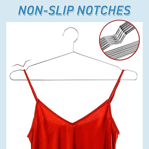 Miniatura 4 de Wesiti 100 perchas de metal de acero inoxidable para ropa, perchas de metal fuertes, alambre de 17.7 pulgadas, espacio de ropa para abrigos, trajes,