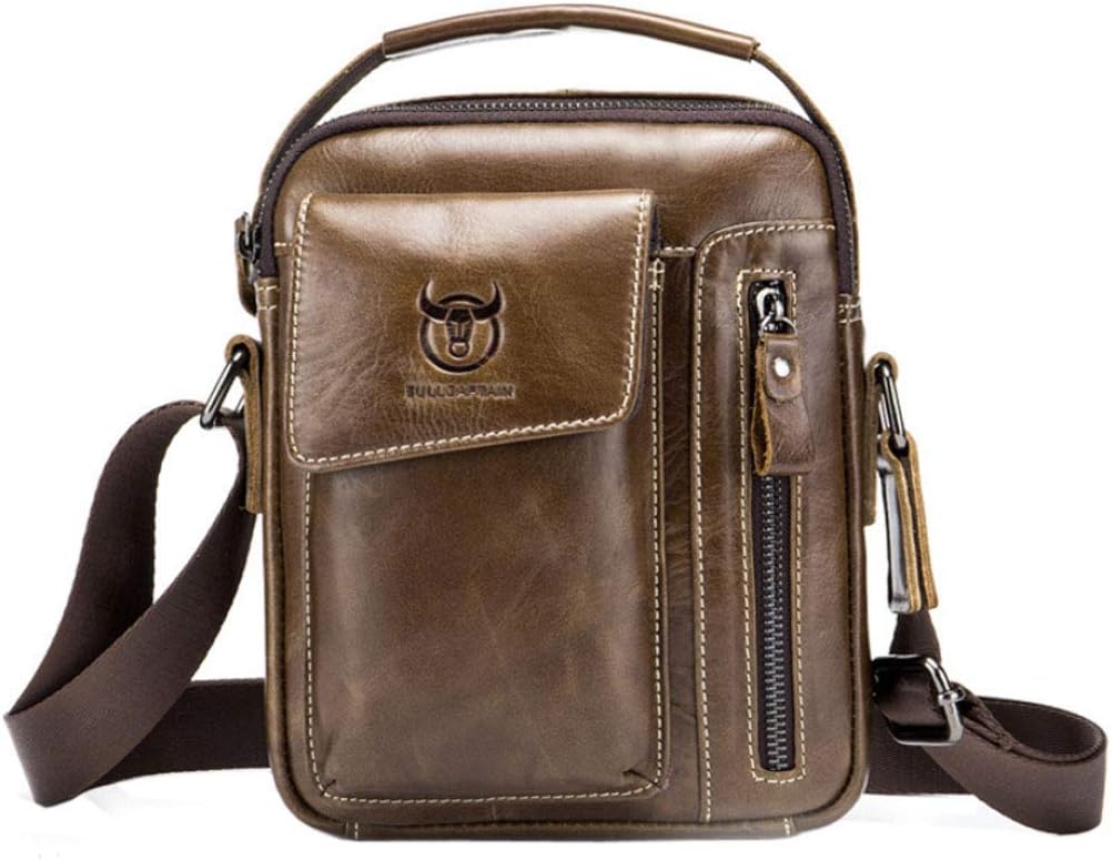Hebetag Small Leather Shoulder Bag Crossbody Pack for Men Outdoor Travel Business